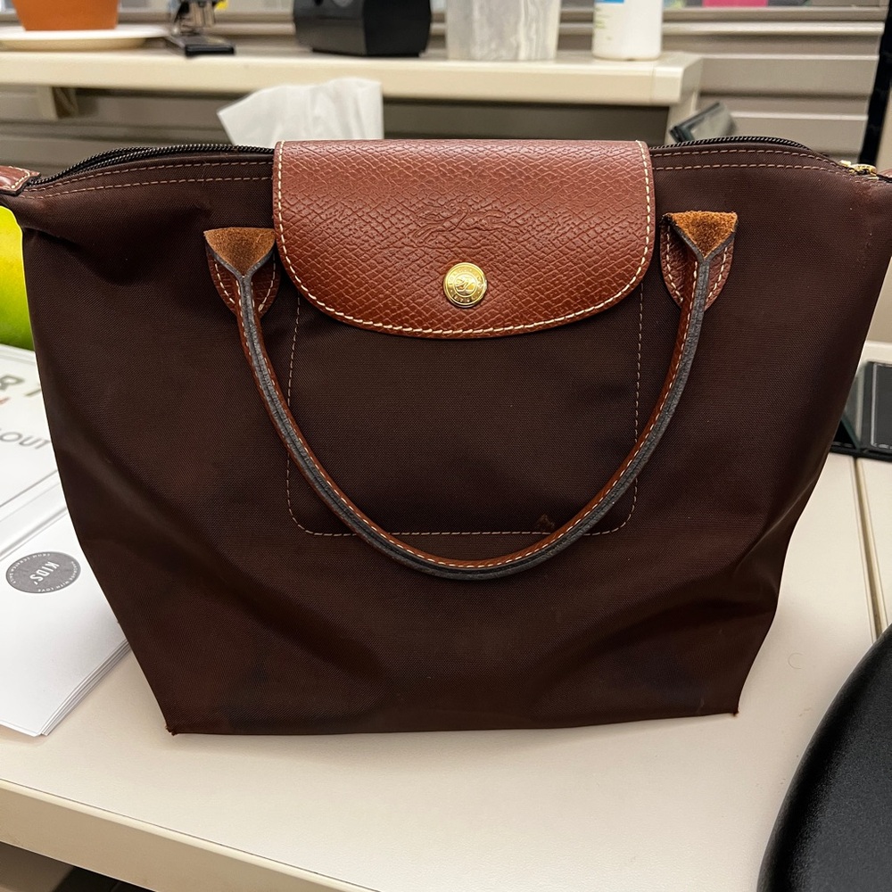 Longchamp Chocolate Brown Tote with Leather Accents